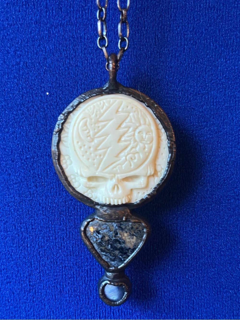 Grateful Dead Steal Your Face Skull Inspired Artisan Boho Pendant Necklace Stone
